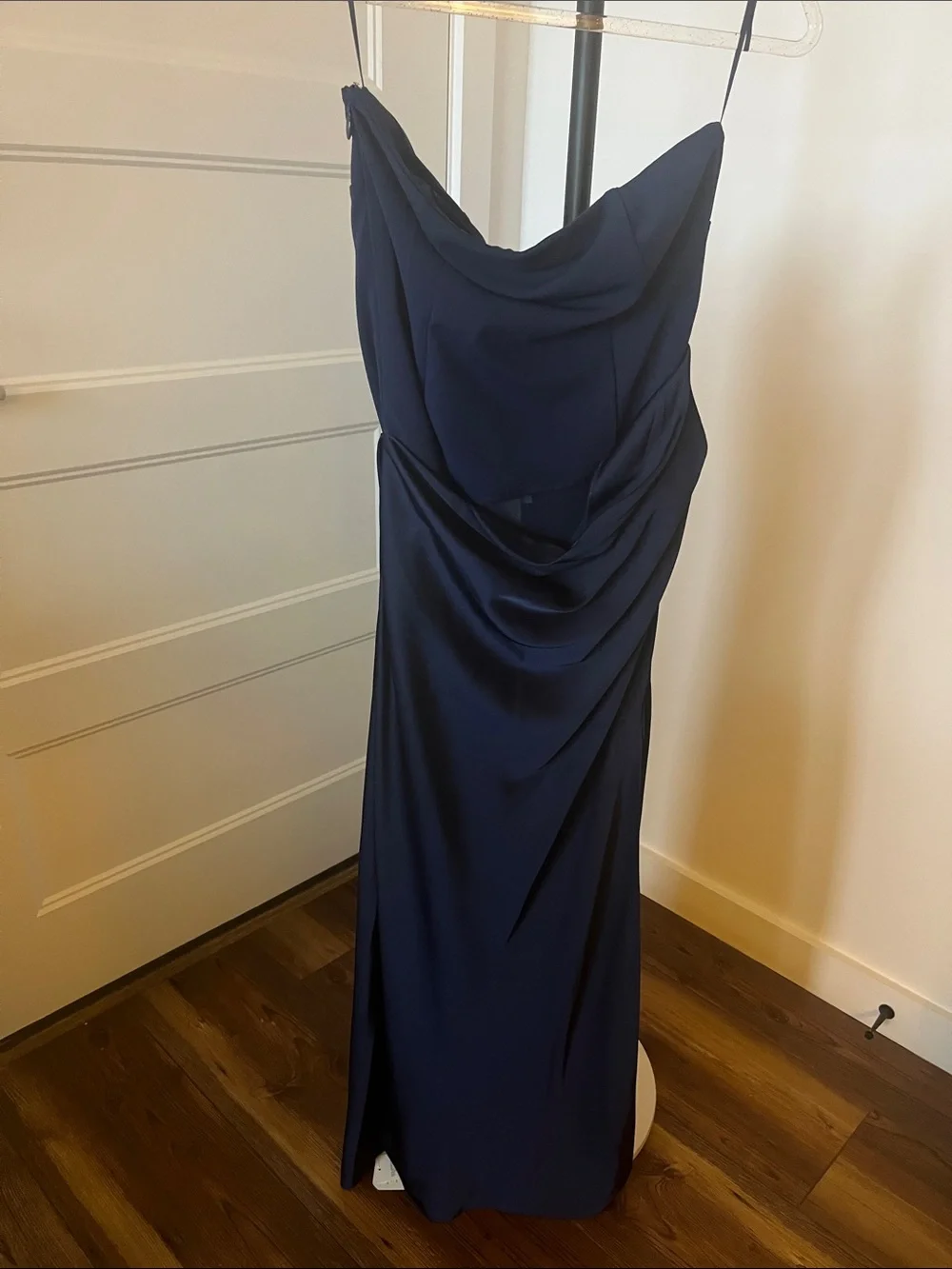 Abercrombie & Fitch Strapless Navy Blue Side-Slit Gown